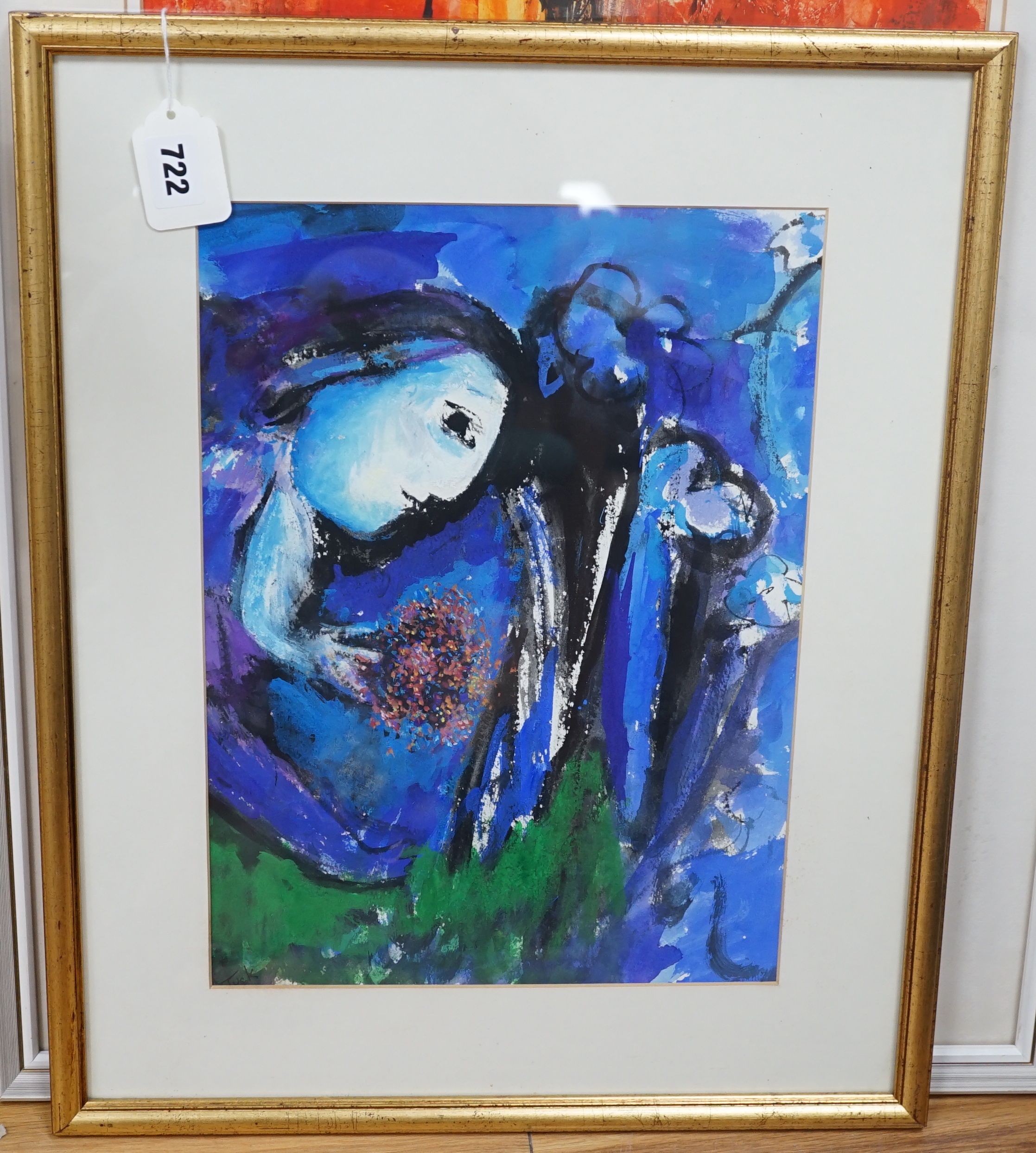 Jo Tuck, gouache, Homage to Chagall, 38 cm X 28 cm